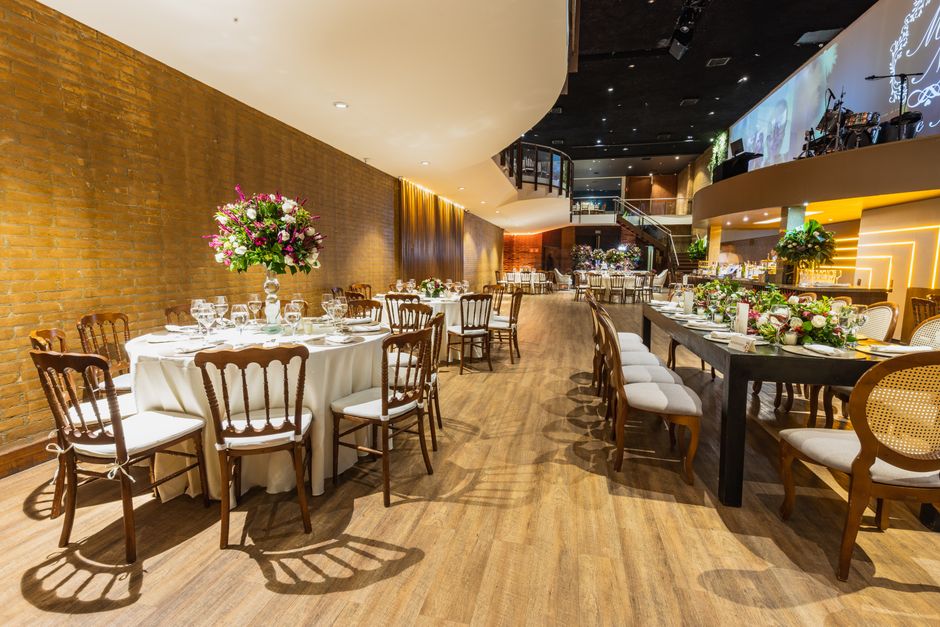 Elegant wedding reception venue with detailed table settings